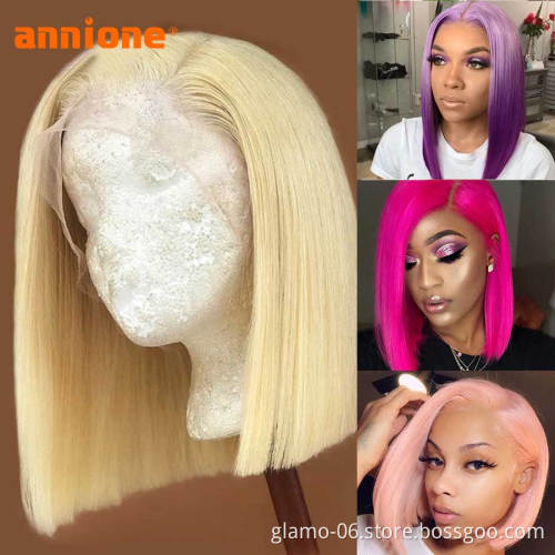 Short Straight Blonde 4x4 Closure Lace Front Wigs For Black Women 613 Cuticle Aligned Human Hair Wig 613 Bob Wigs
